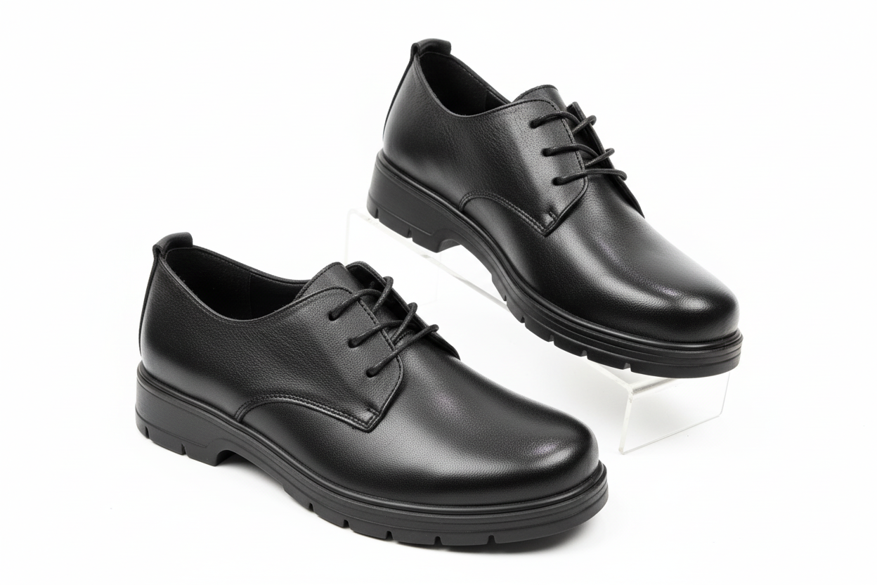 76-75 black dress shoes on white background