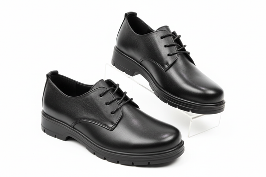 76-75 black dress shoes on white background